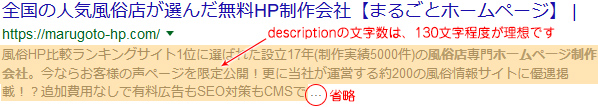 descriptionの文字数は、130文字程度が理想です